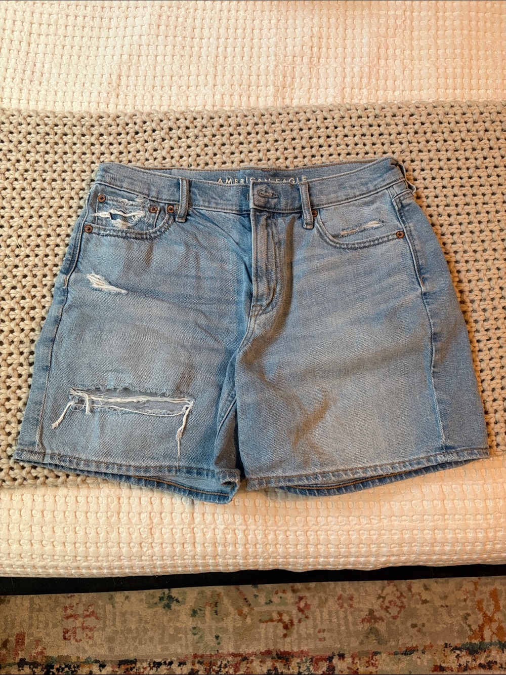 American Eagle Light Wash Distressed Denim Shorts
